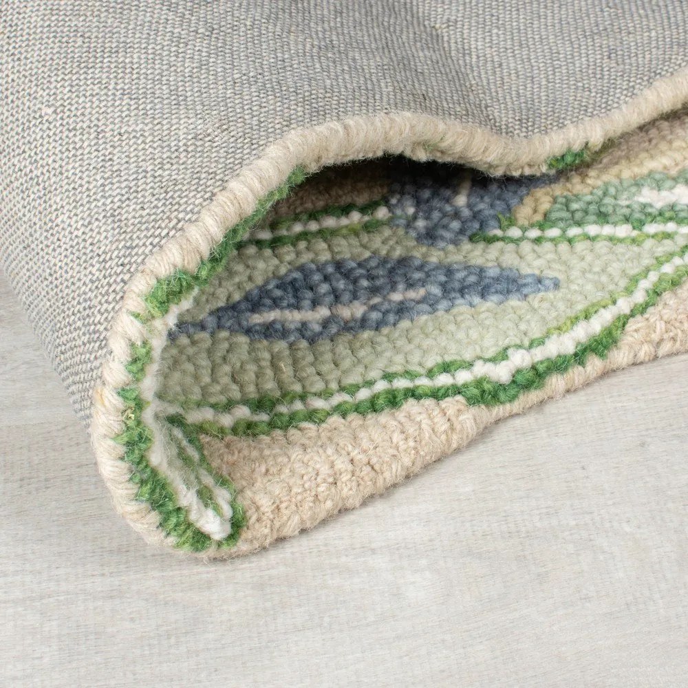 Зелен ръчно изработен вълнен килим 120x170 cm Bryony Shaped Floral – Flair Rugs