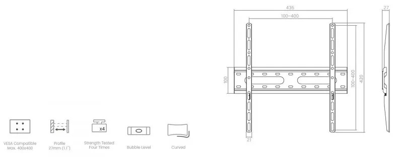 Стойка за телевизор Crown WM45K3270FX / KL31-44F, 32-70", До 45 кг, Черен