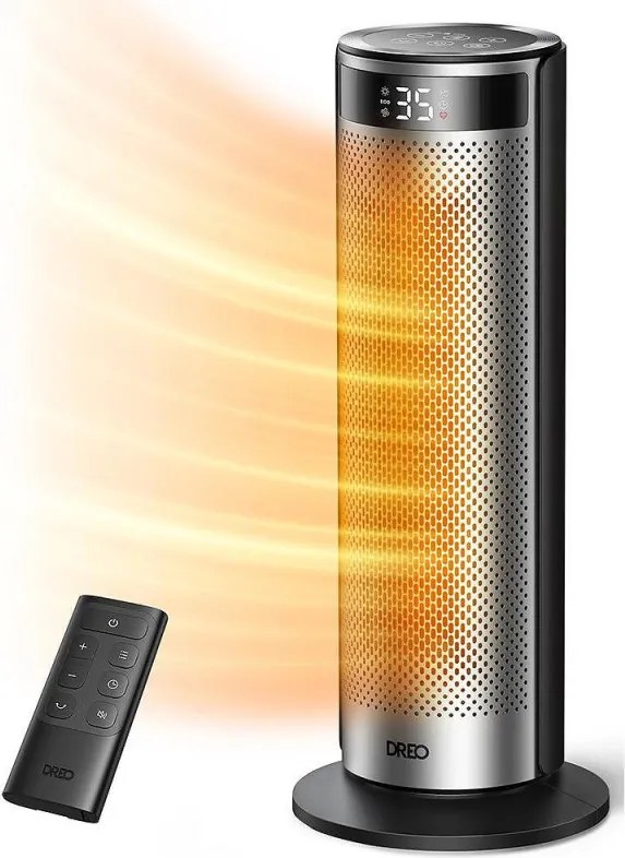 Вентилаторна печка DREO Solaris 628, 2000W, До 25 м2, 5 режима, 5-35C, HeatShield360, Таймер, Черен/Сив