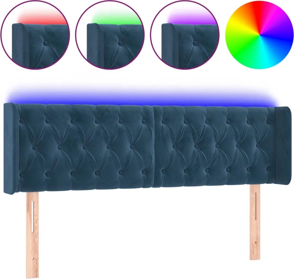 3123624 vidaXL LED горна табла за легло, тъмносиня, 147x16x78/88 см, кадифе