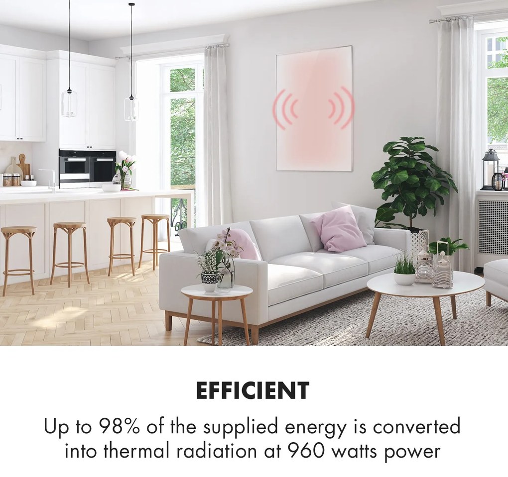 Klarstein Wonderwall Air 96, инфрачервен нагревател, 120 х 81 см, 960 W, монтиран на стена, дистанционно управление, бял