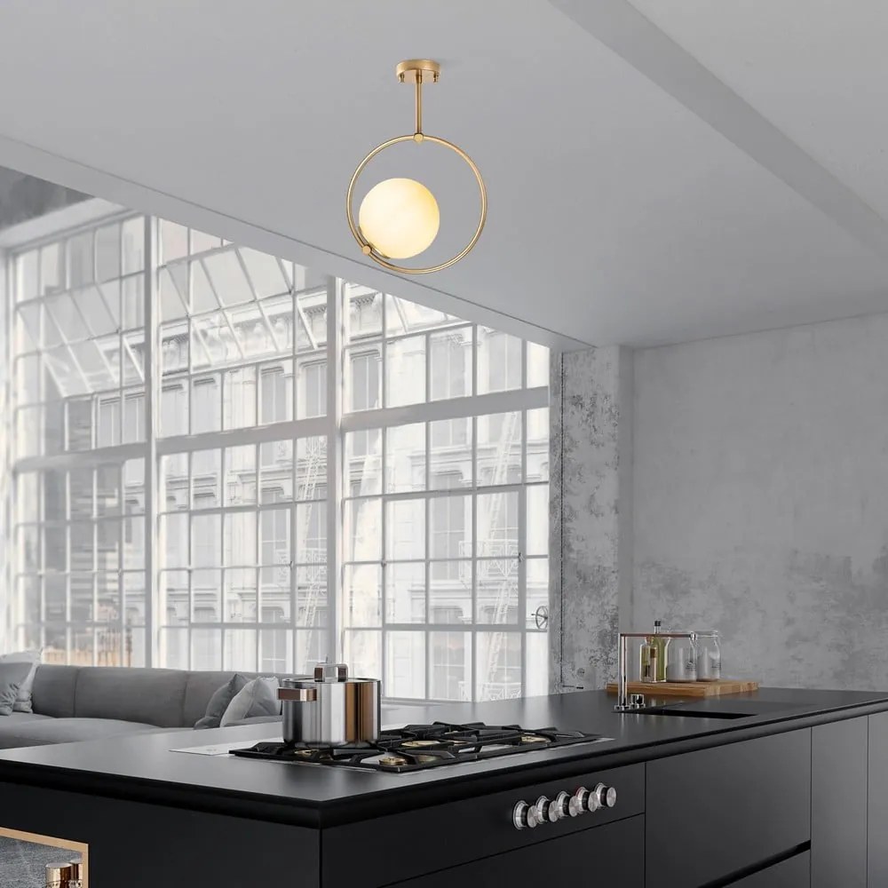 Бяло/в месингов цвят осветително тяло за таван със стъклен абажур 39x26 cm Dolunay – Opviq lights