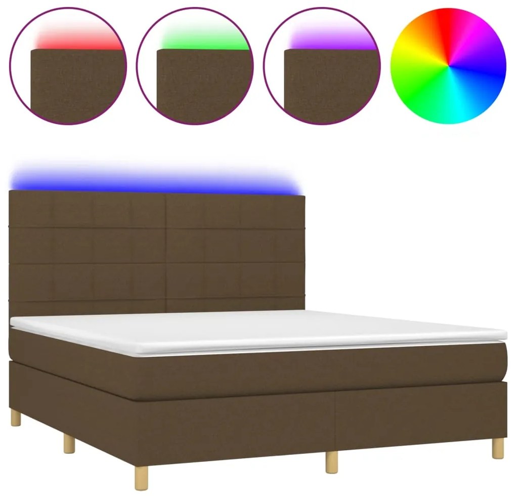 3135448 vidaXL Боксспринг легло с матрак и LED, тъмнокафяво, 160x200 см, плат