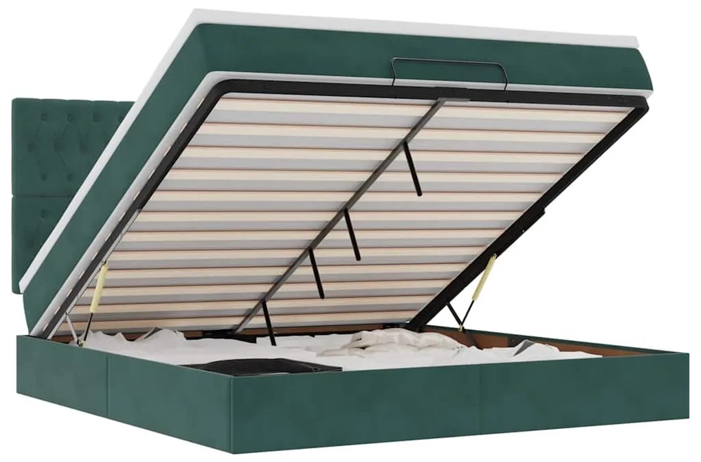 3314405 vidaXL Османска легло с матраци и LED, тъмнозелено, 160x200 см, кадифе