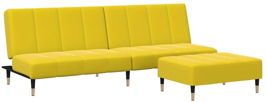 3258149 vidaXL 2-местно разтегателно канапе с табуретка, жълто, кадифе