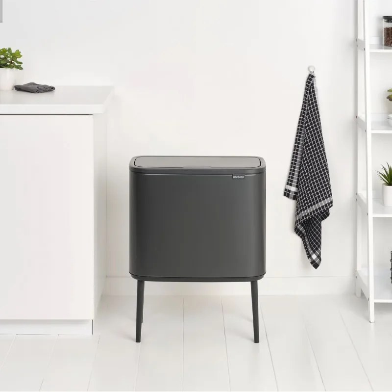Кош за боклук Brabantia Bo Touch 1008857, 3x11 л, Плавно и безшумно отваряне, Голям отвор, Тъмносив