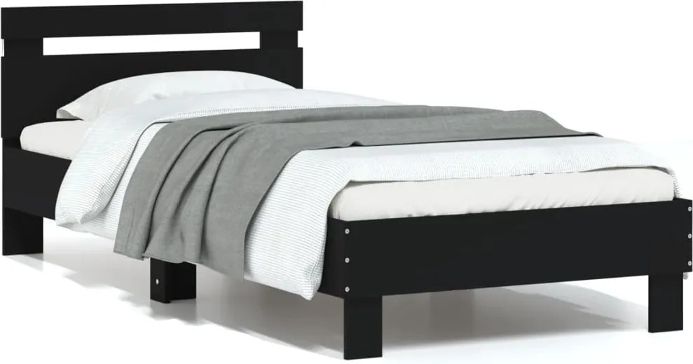 838751 vidaXL Рамка за легло с горна табла и LED осветление, черна, 75x190 см