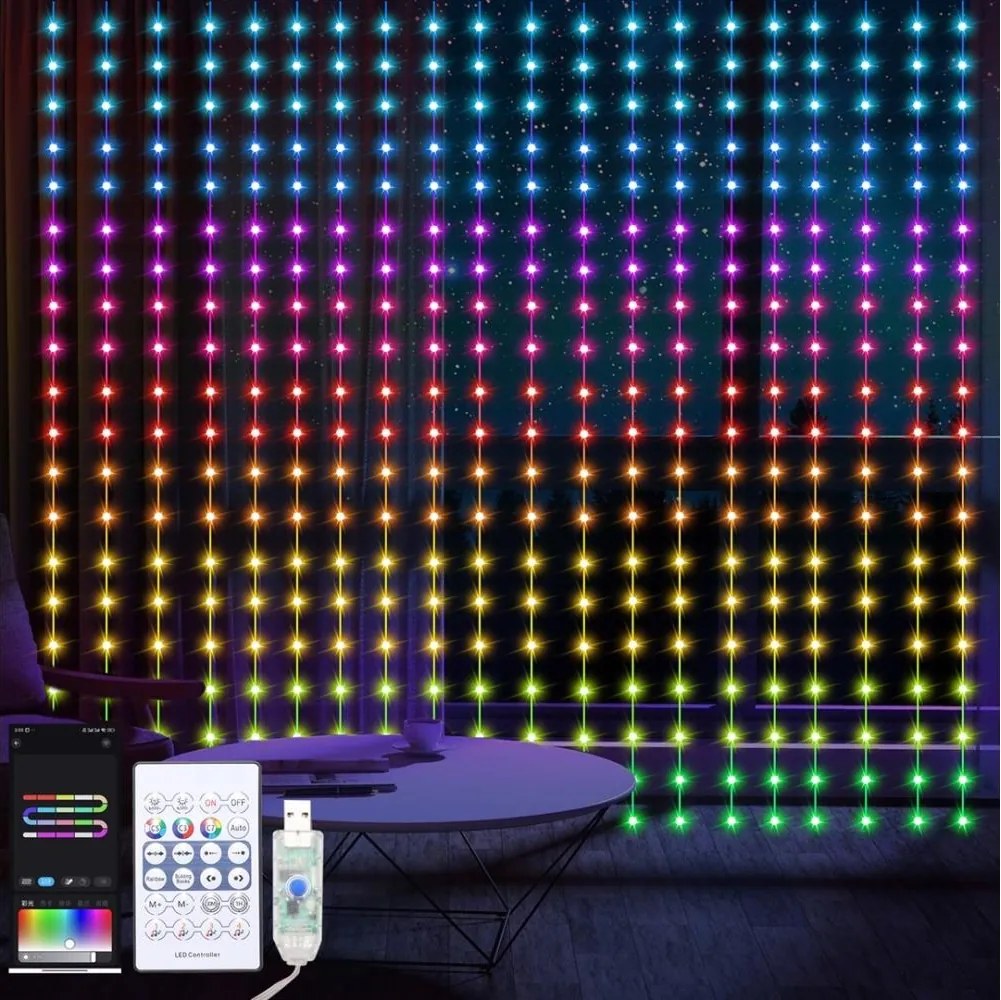 LED RGB завеса с регулируема яркост WIZARD 400xLED/USB 2x2m + дистанционно управление