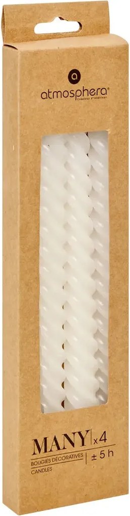 Комплект свещи без аромат atmosphera Many, 4 Усукани свещи, 25 см, Бели