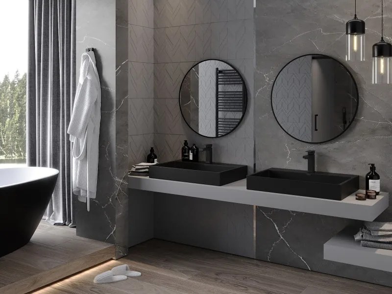 Mexen Loft кръгло огледало за баня 75 см, черна рамка - 9850-075-075-000-70