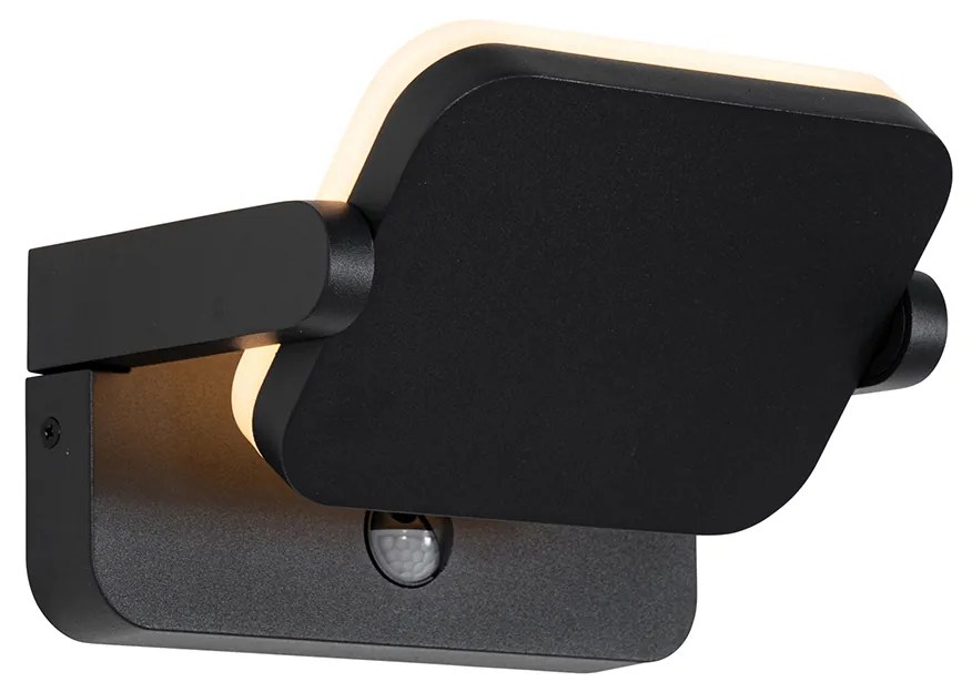 Външна стенна лампа черна с LED регулируема с датчик за движение - Kamile