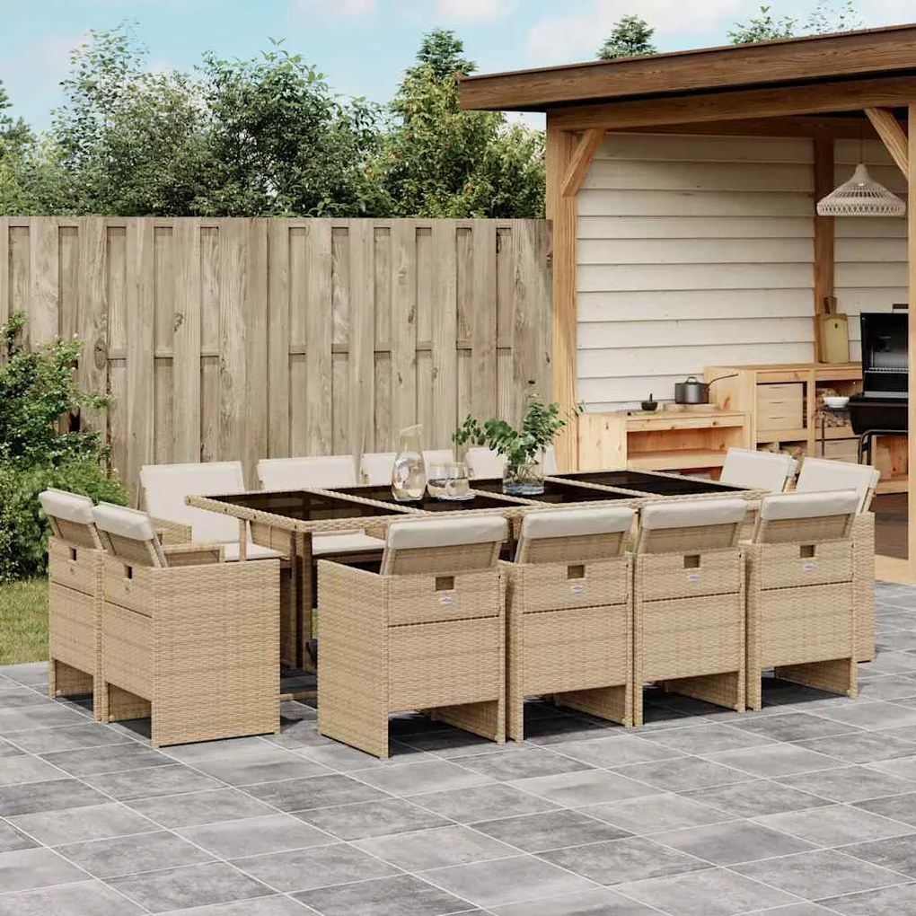 3210682 vidaXL Градински комплект с възглавници, 13 части, бежов полиратан