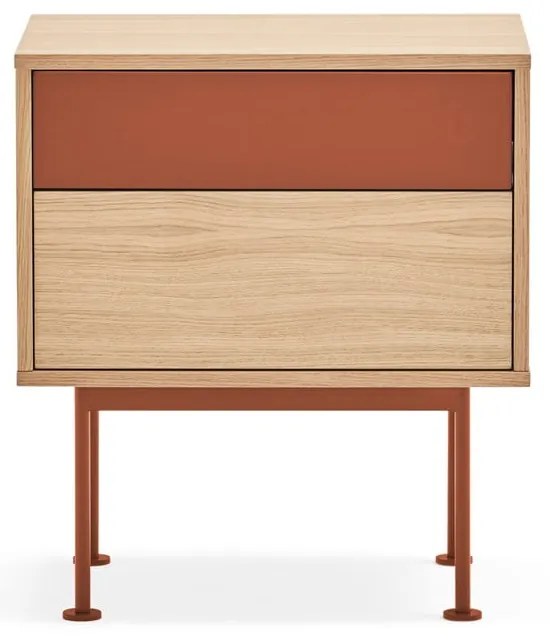 Тухленочервено нощно шкафче с дъбов фурнир Yoko - Teulat