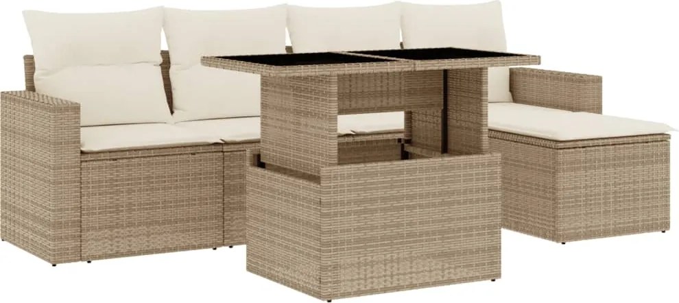 3267238 vidaXL Градински диван с възглавници, 6 части, бежов полиратан