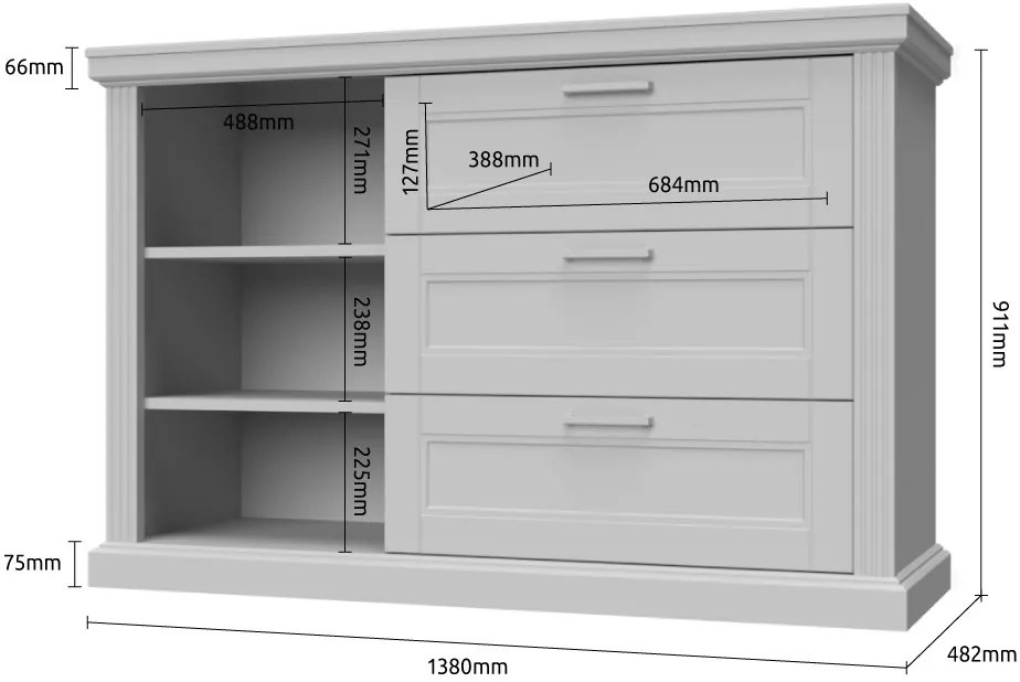 Тоалетна масичка Tahoma 1D3S-White