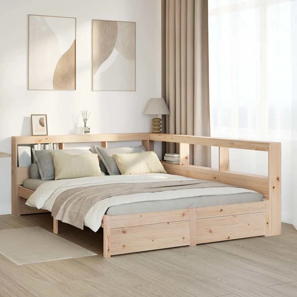 3324352 vidaXL Легло с етажерка за книги, без матрак, 140x200 см, бор масив