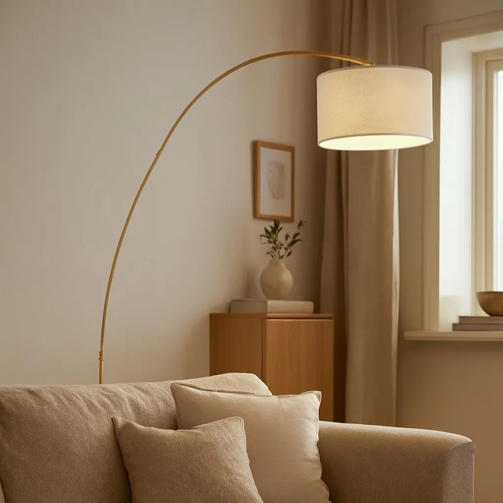 Модерна дъгова лампа бежова с плюшен абажур - Vinossa