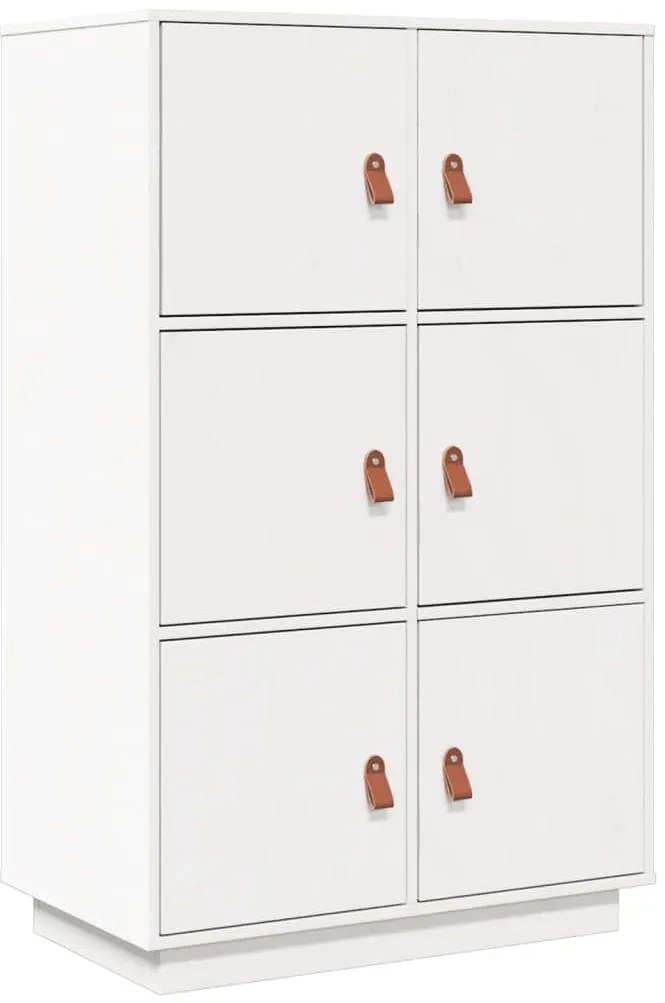 820173 vidaXL Висок шкаф, бял, 67x40x108,5 см, борово дърво масив