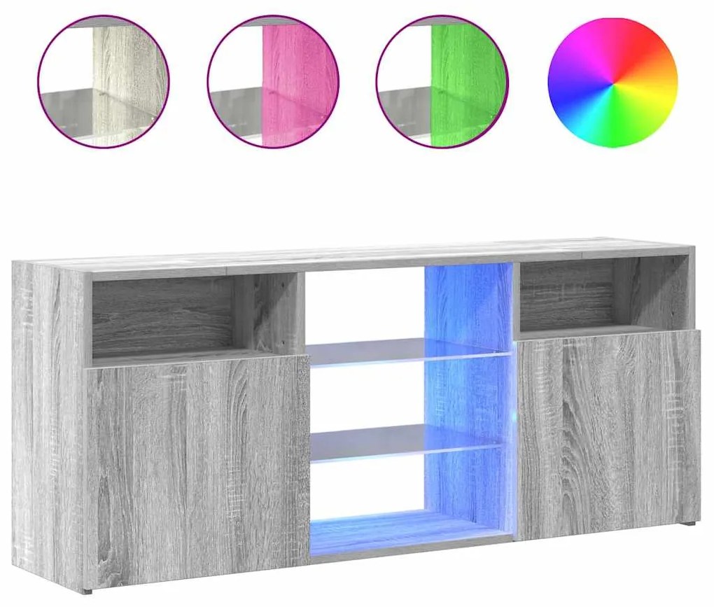 815715 vidaXL ТВ шкаф с LED осветление, сив сонома, 120x30x50 см