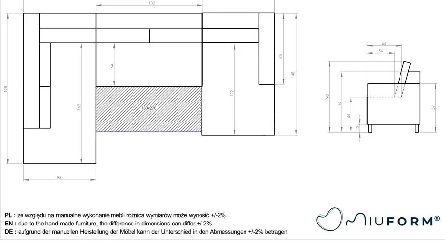 Тюркоазено кадифе, U-образен разтегателен диван, ляв ъгъл Stylish Stan - Miuform