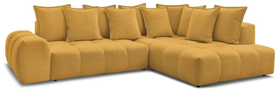 Шенилов сгъваем/с място за съхранение ъглов диван в цвят горчица (десен ъгъл/L форма) Everest – Bobochic Paris