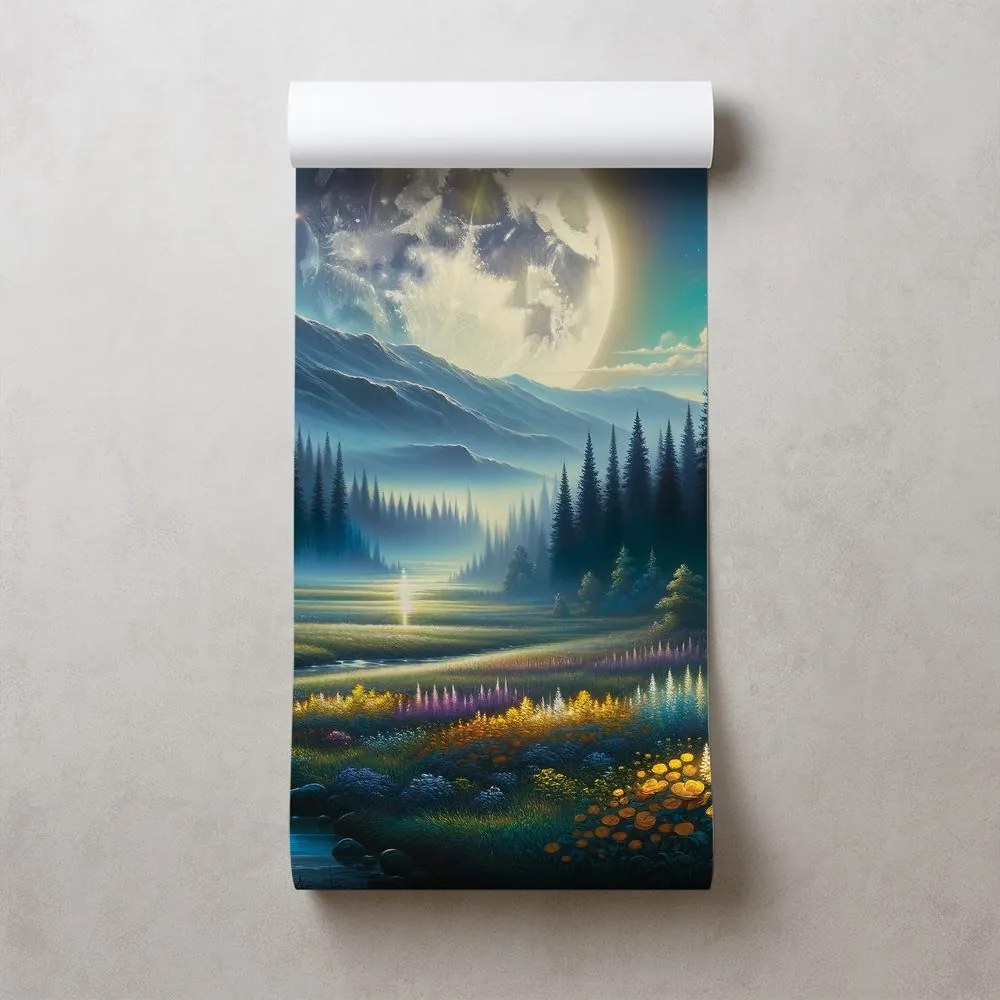 Тапет – Вълшебен нощен пейзаж с луна