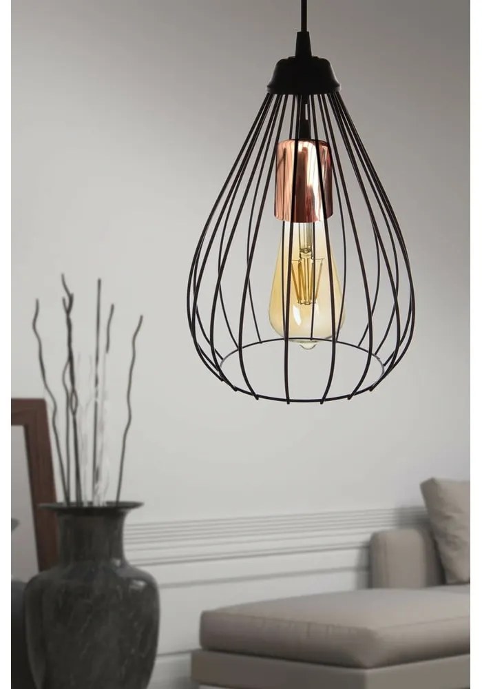 Черно висящо осветително тяло с метален абажур ø 24 cm Fasah – Opviq lights