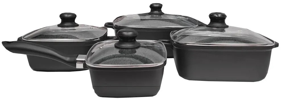 Комплект тенджери и касерола COOKSUN CS 4323-8, 8 части, Квадратни, Мраморно покритие, Черен