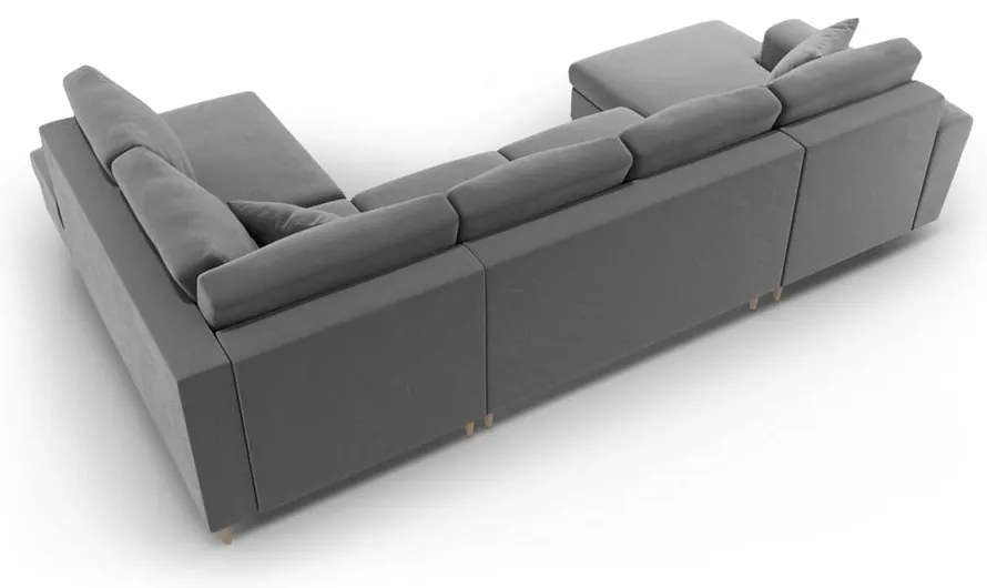 Светлосив кадифен разтегателен ъглов диван с място за съхранение (десен ъгъл/U форма) Kyoto – Cosmopolitan Design