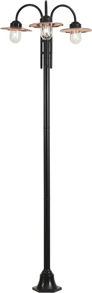 Модерна външна лампа черна с мед 235 см 3 светлини IP44 - Мюнхен