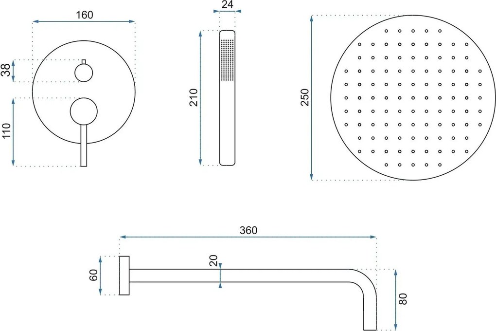 Душ система за вграждане Rea Lungo Grip Brush Copper