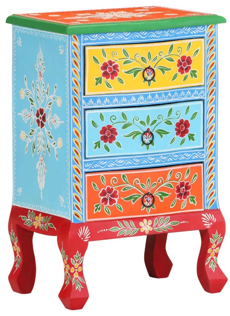 321667 vidaXL Ръчно рисувано нощно шкафче, 40x30x60 см, манго масив