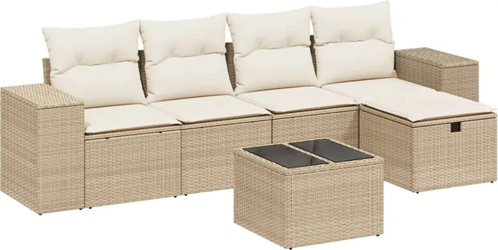 3264404 vidaXL Градински диван с възглавници, 6 части, бежов полиратан