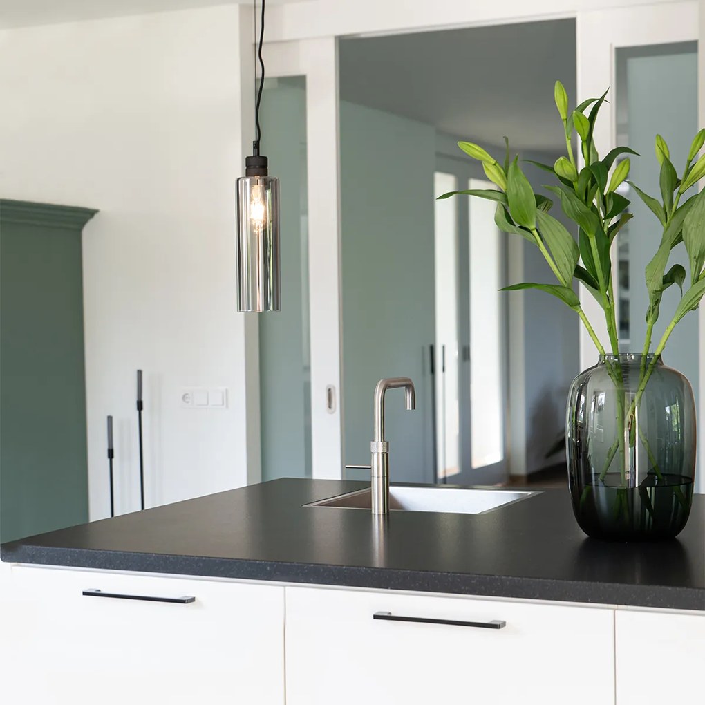 Модерна висяща лампа черна с опушено стъкло - Stavelot