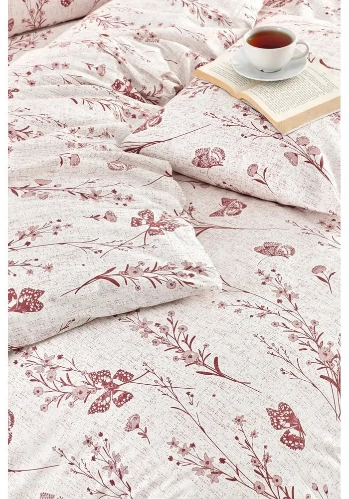 Бежово двойно удължено спално бельо с включен долен чаршаф 4 части 200x220 cm Floral Butterfly – Mila Home