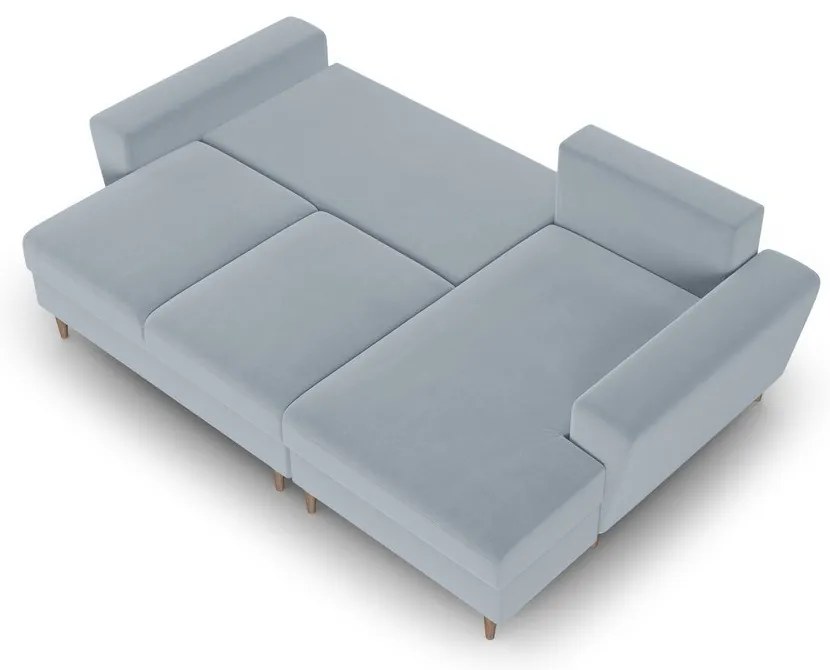 Светлосин кадифен разтегателен ъглов диван с място за съхранение (десен ъгъл) Kyoto – Cosmopolitan Design