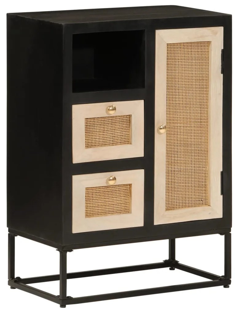 372001 vidaXL Бюфет, черен, 55x30x76 см, мангово дърво масив и желязо