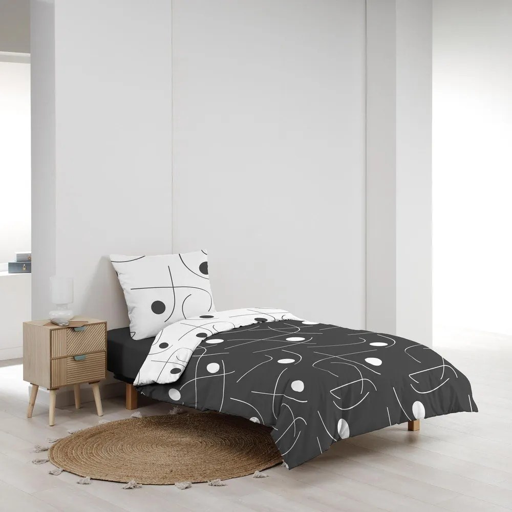 Бяло-тъмносиво единично спално бельо от микрофибър 140x200 cm Sonate – douceur d'intérieur