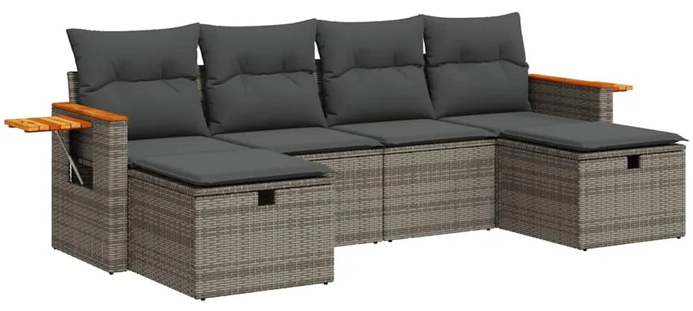 3326001 vidaXL Градински диван с възглавници, 6 части, полиратан, сив