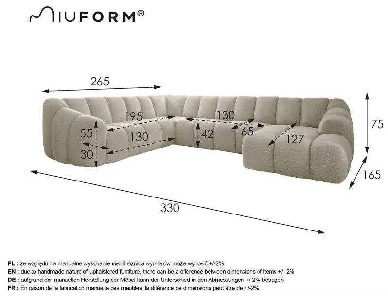 Сив ъглов диван (ляв ъгъл/U форма) Shell – Miuform