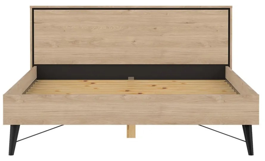 Двойно легло от дъбов декор с включена подматрачна рамка в естествен цвят 160x200 cm Ry – Tvilum
