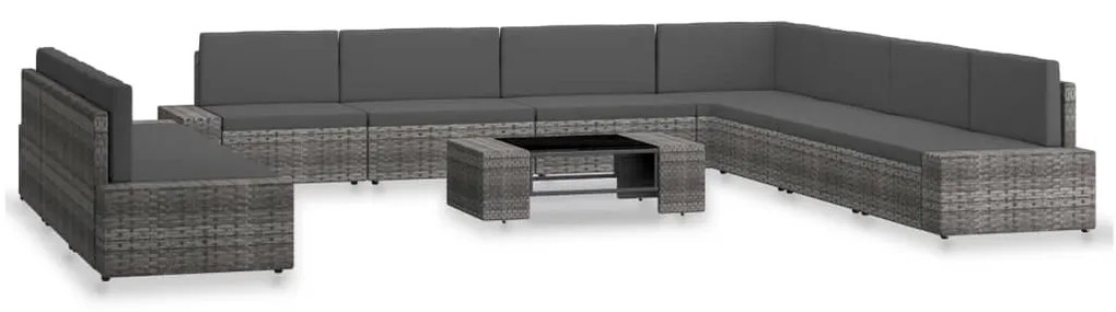 3054610 vidaXL Градински комплект за отдих, 10 части, полиратан, сив
