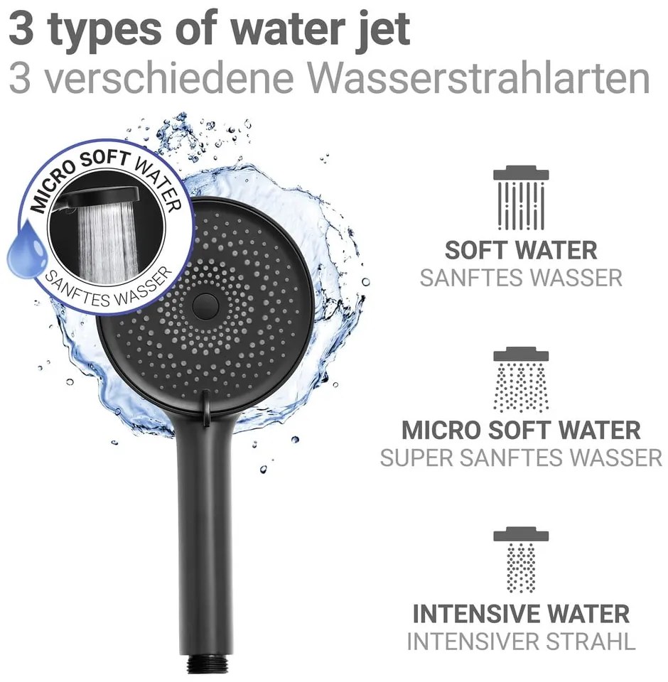 Матово черно пластмасова душ глава ø 12 cm Softwater – Wenko