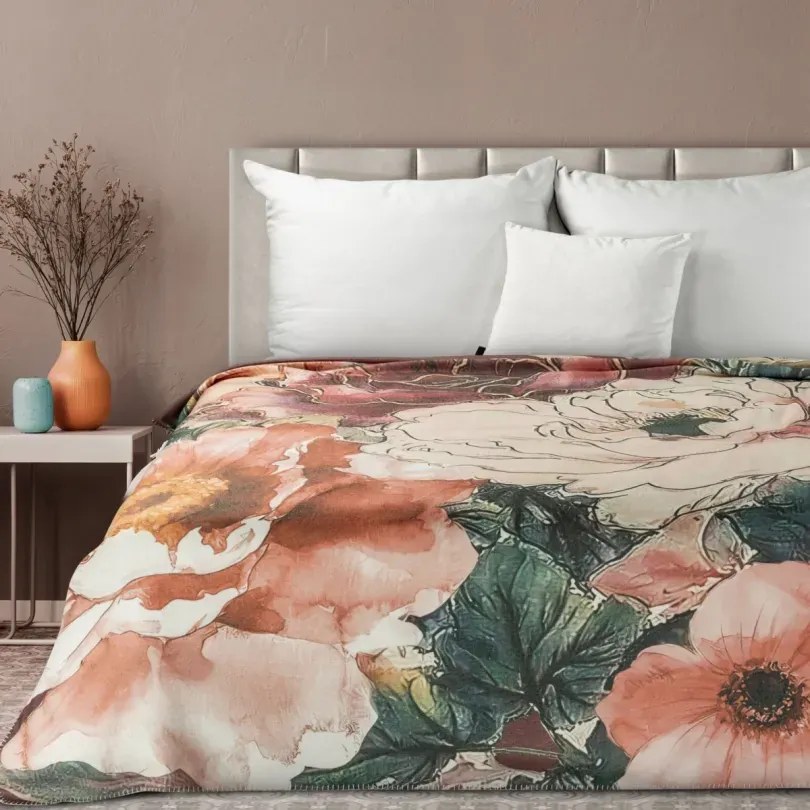 Луксозно акрилно одеяло с мотив на тропически цветя Ширина: 150 см | Дължина: 200 см