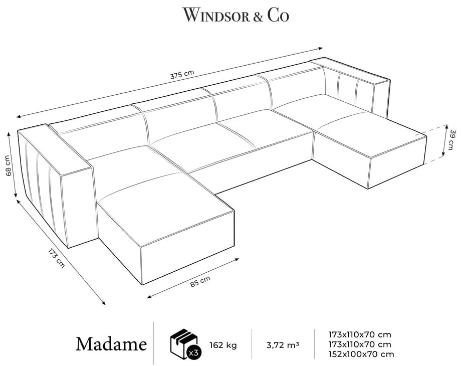 Ъглов диван от кафява кожа (U-образен) Madame - Windsor &amp; Co Sofas