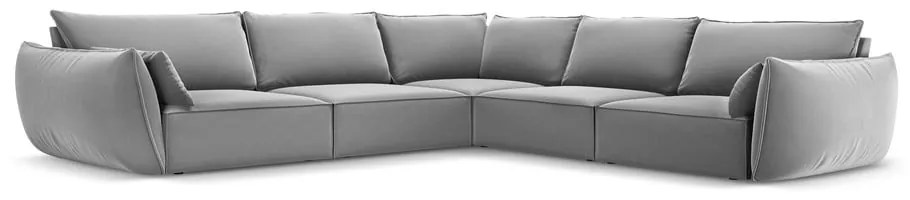 Светлосив кадифен ъглов диван Vanda – Mazzini Sofas