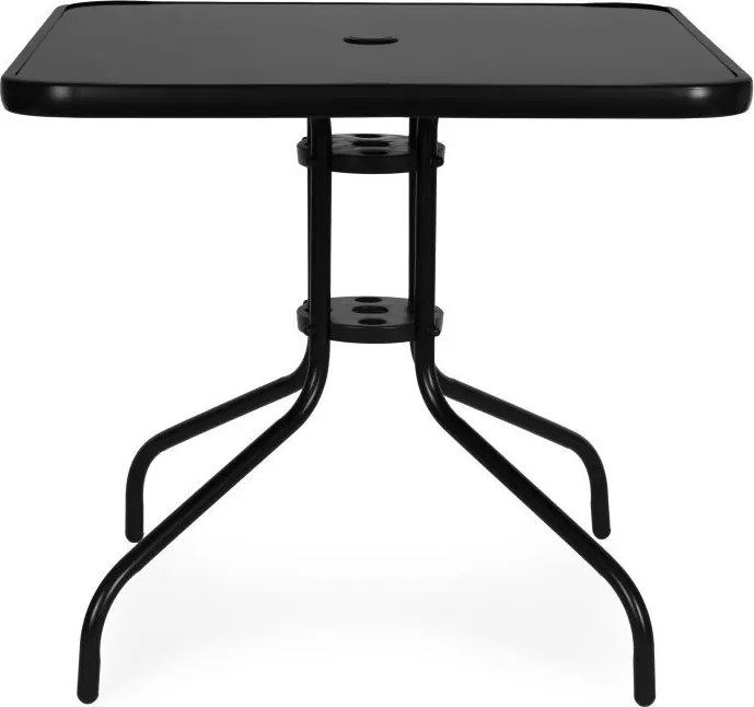 Квадратна градинска маса 80 см с отвор за чадър - черна