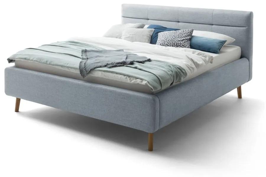 Сиво и синьо тапицирано двойно легло с място за съхранение и с решетка 180x200 cm Lotte - Meise Möbel