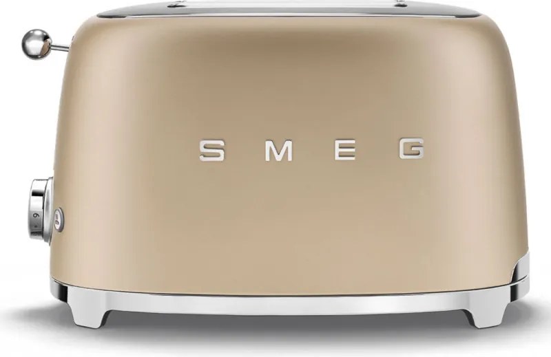 Тостер за хляб SMEG 50's Style TSF01CHMEU, 950W, 2 филии, 6 нива, Тавичка за трохи, Вграден кабел, Неръждаема стомана, Шампанско