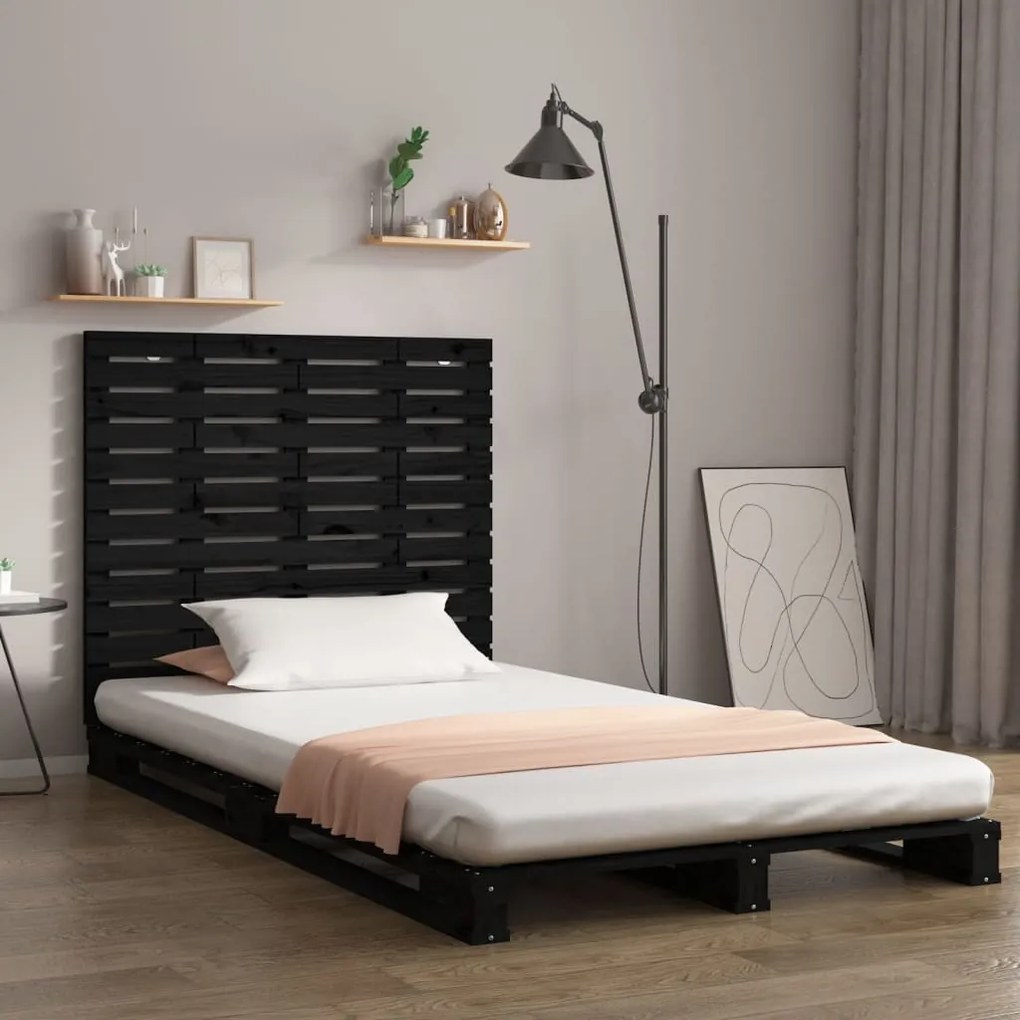 824677 vidaXL Стенна табла за спалня, черна, 96x3x91,5 см, борово дърво масив